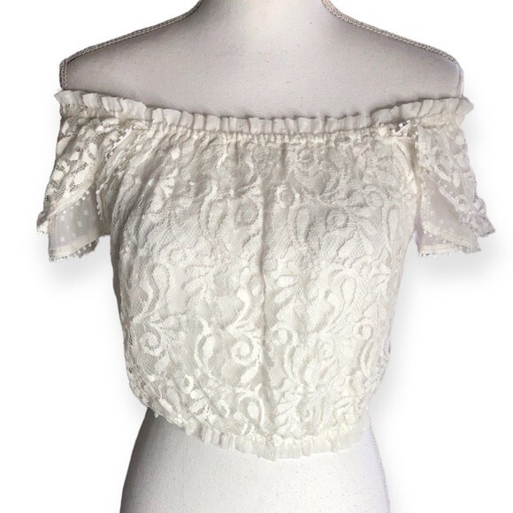 Abercrombie & Fitch Off The Shoulder Lace Crop Top - Picture 1 of 5